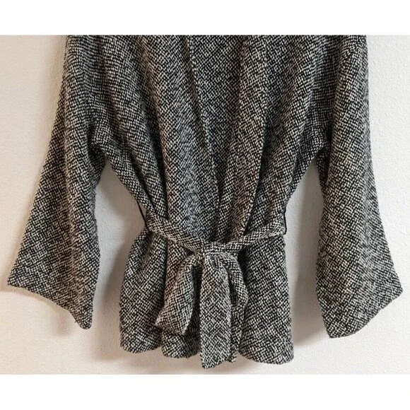 Eileen Fisher Handwoven Peruvian Organic Cotton Black/White Belted Jacket M - Picture 6 of 12